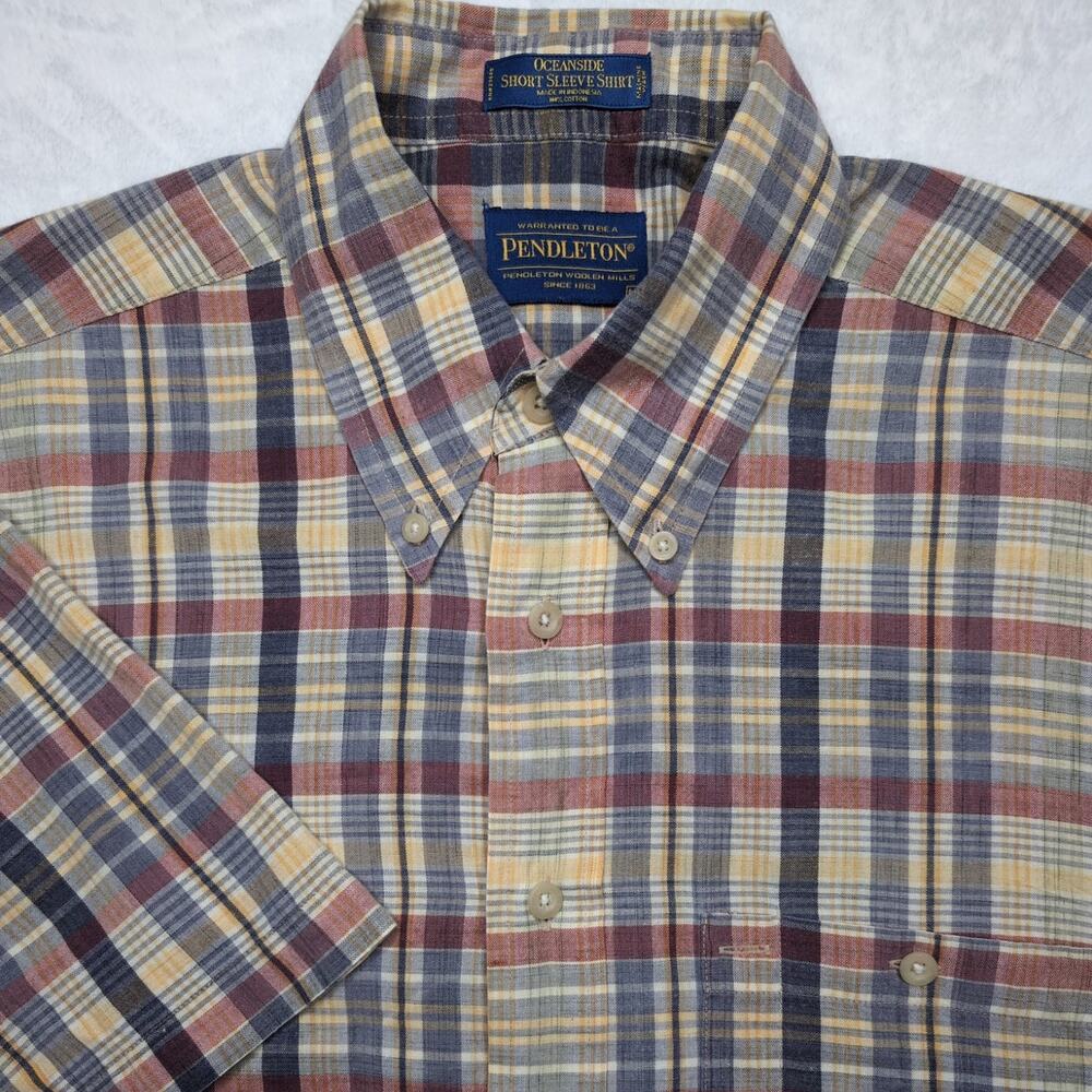 Pendleton Men's Oceanside‎ Short Sleeve Plaid Shirt - Medium Yellow Blue